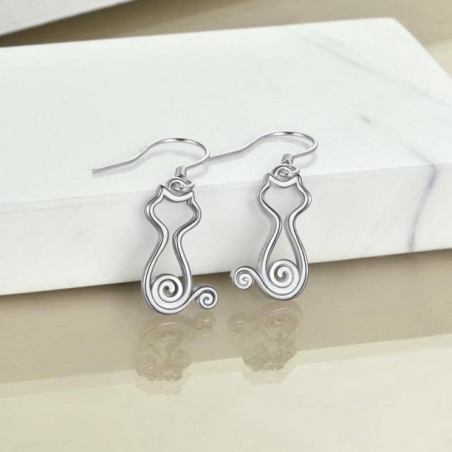 Sterling Silver Cat Drop Earrings-3