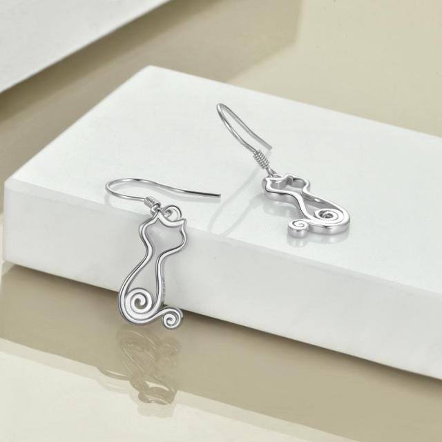 Sterling Silver Cat Drop Earrings-4