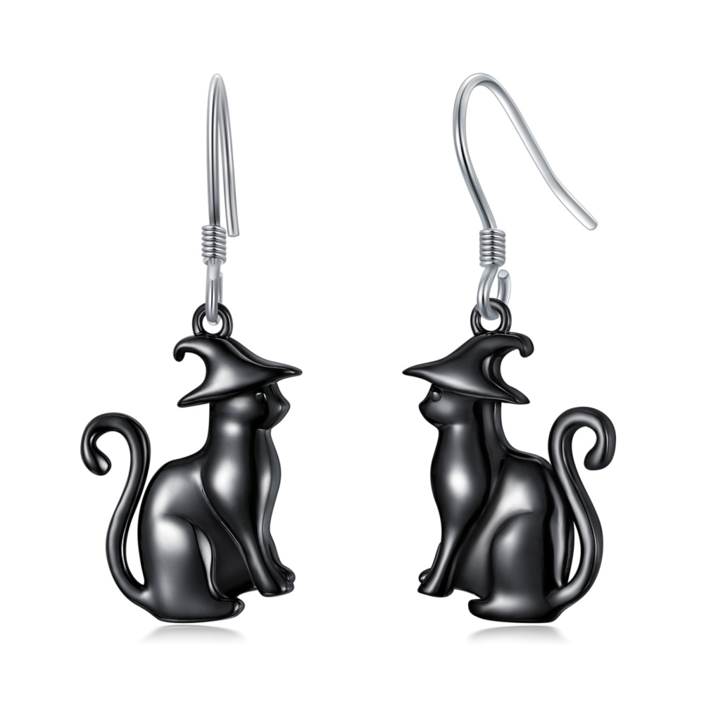 Brincos de prata esterlina com gota de gato-1