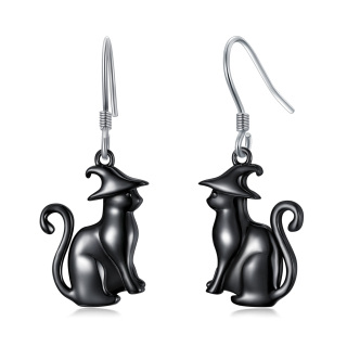 Sterling Silver Cat Drop Earrings-15