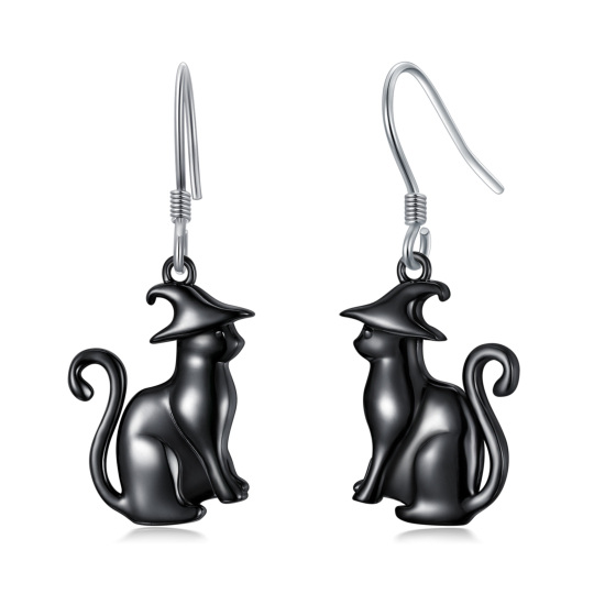 Sterling Silver Cat Drop Earrings