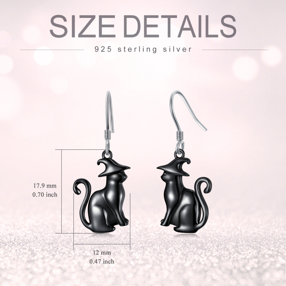 Sterling Silver Cat Drop Earrings-3