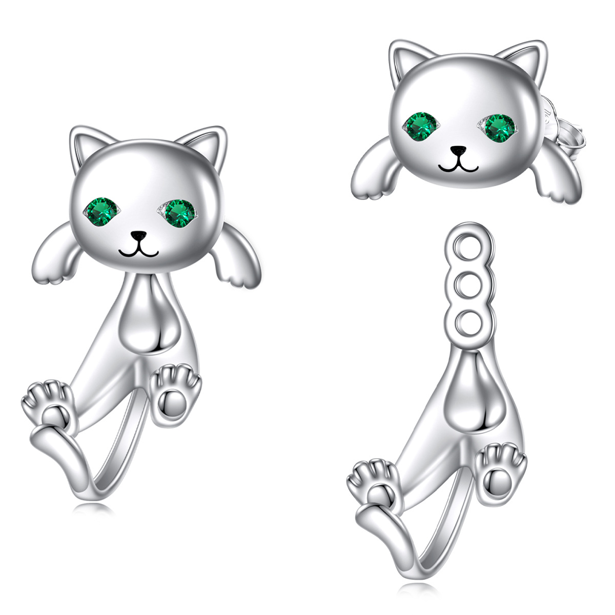 Ensemble de boucles d'oreilles en argent sterling et oxyde de zirconium en forme de chat-1