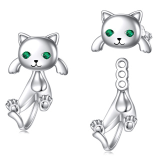 Sterling Silver Cubic Zirconia Cat Earring Sets-1