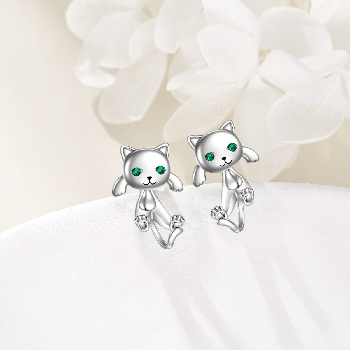 Sterling Silver Cubic Zirconia Cat Earring Sets-3