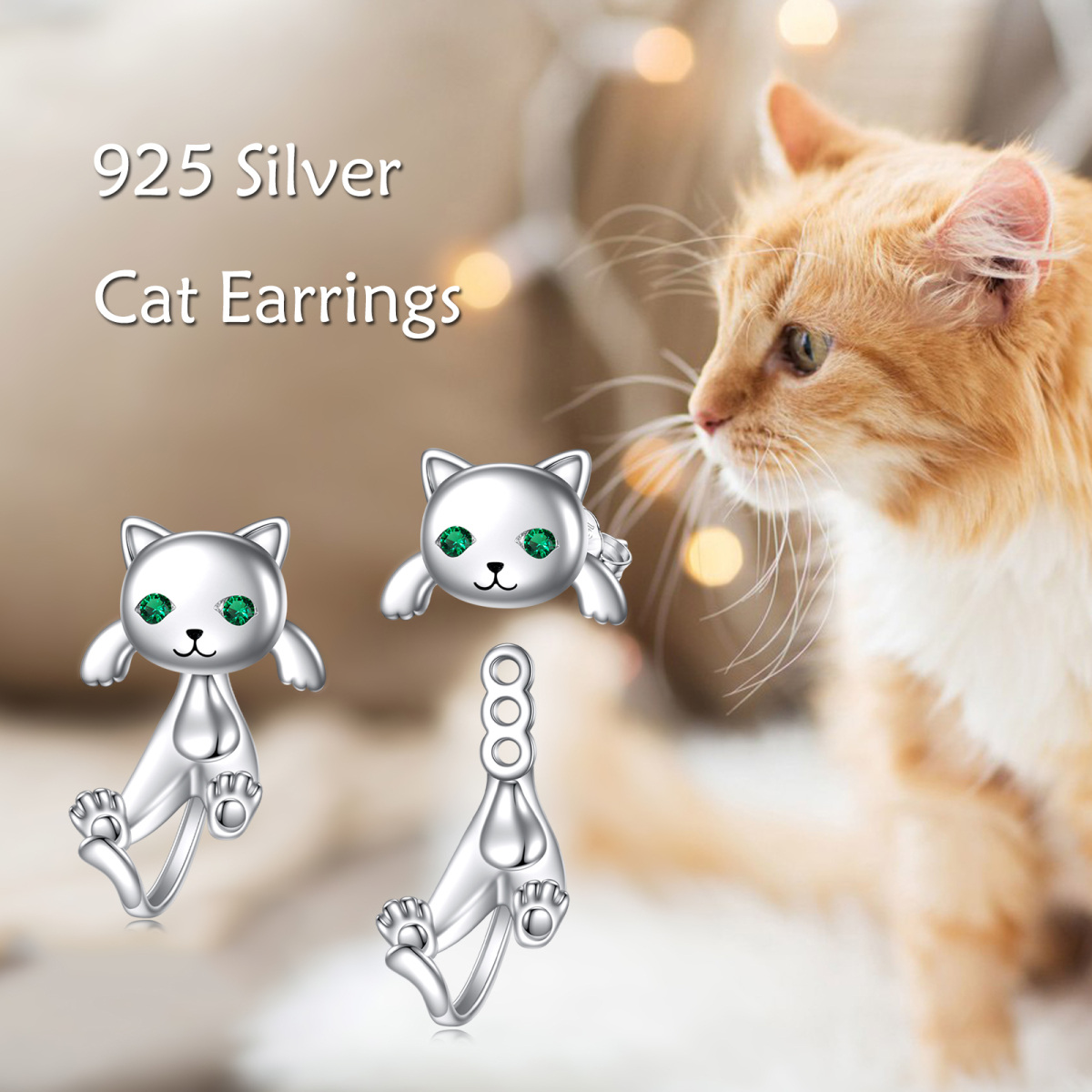 Ensemble de boucles d'oreilles en argent sterling et oxyde de zirconium en forme de chat-6