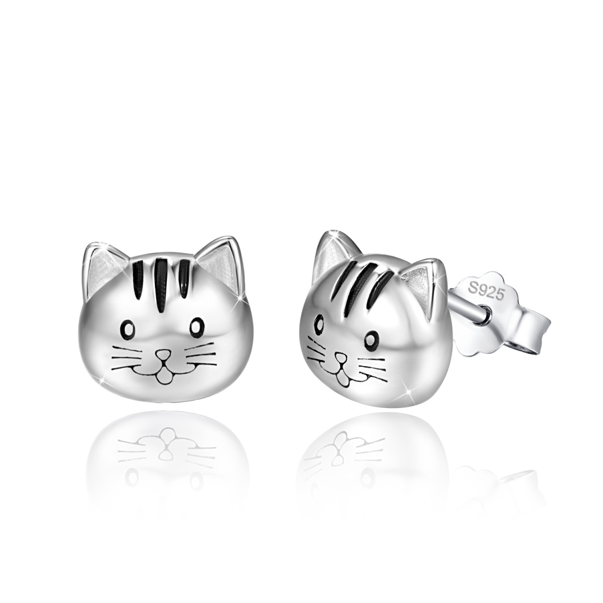 Sterling Silver Cat Stud Earrings-1