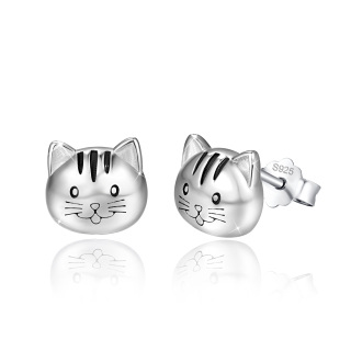 Sterling Silver Cat Stud Earrings-36