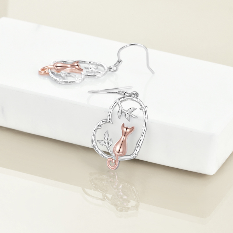 Zweifarbige Ohrhänger „Cat Ivy“ aus Sterlingsilber mit Herzmotiv-4