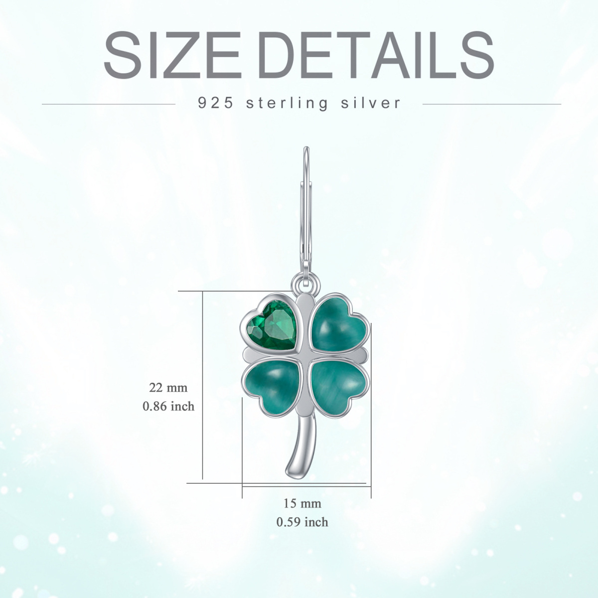 Sterling Silver Cat's Eye Stone & Cubic Zirconia Four Leaf Clover Lever-back Earrings-5