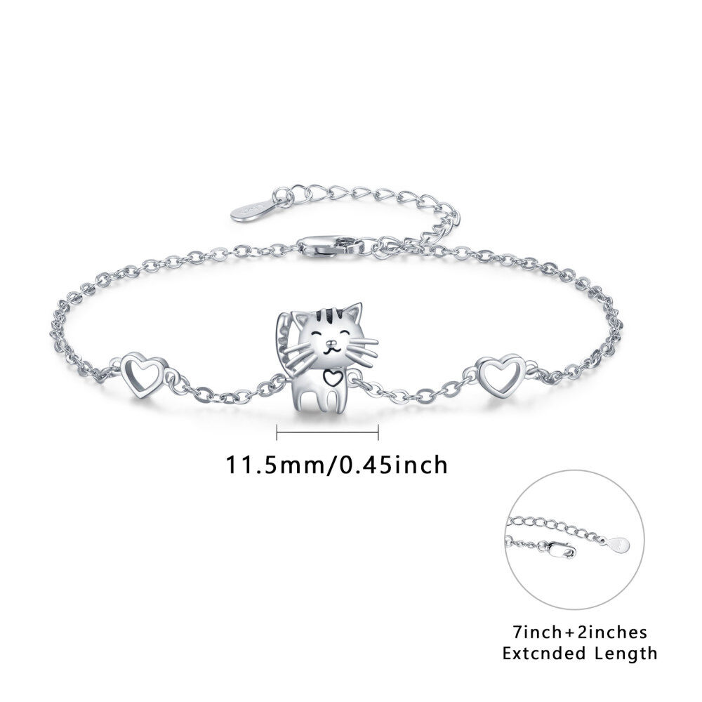 Sterling Silver Cat & Heart Charm Bracelet-3