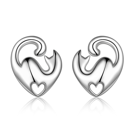 Orecchini a cuore di gatto in argento sterling