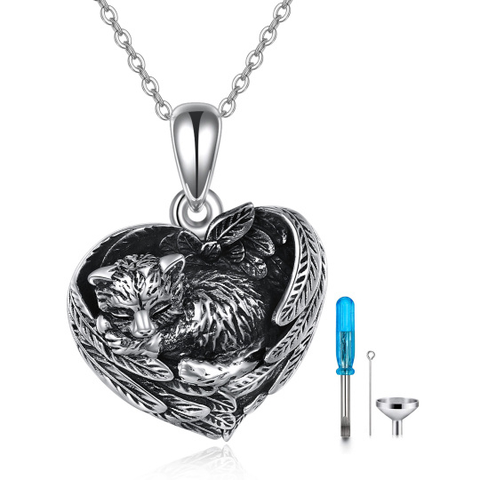 Collana con urna in argento sterling con gatto e cuore per le ceneri