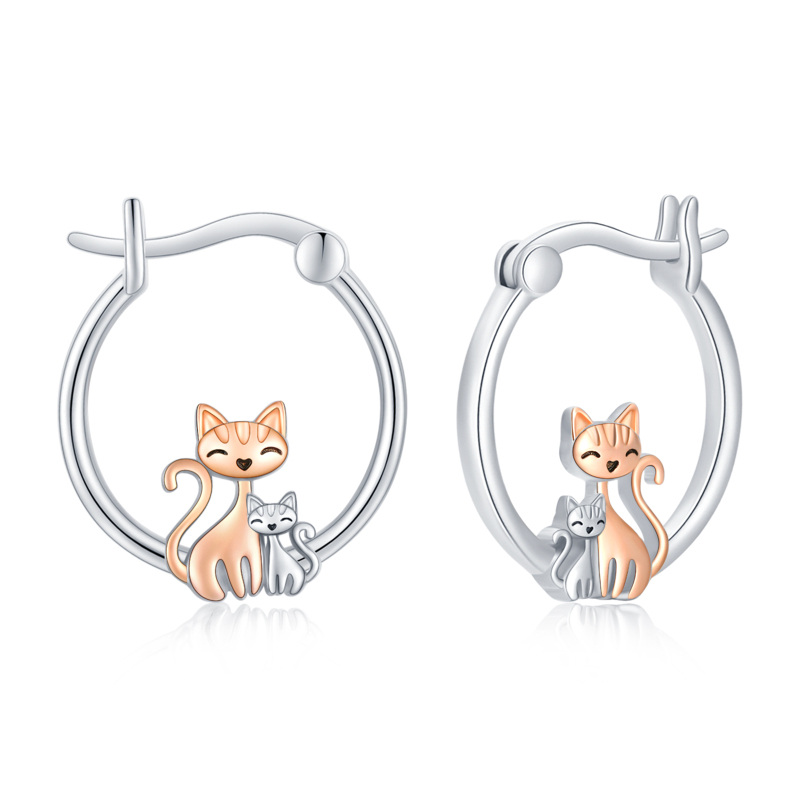 Sterling Silver Cat Hoop Earrings-4