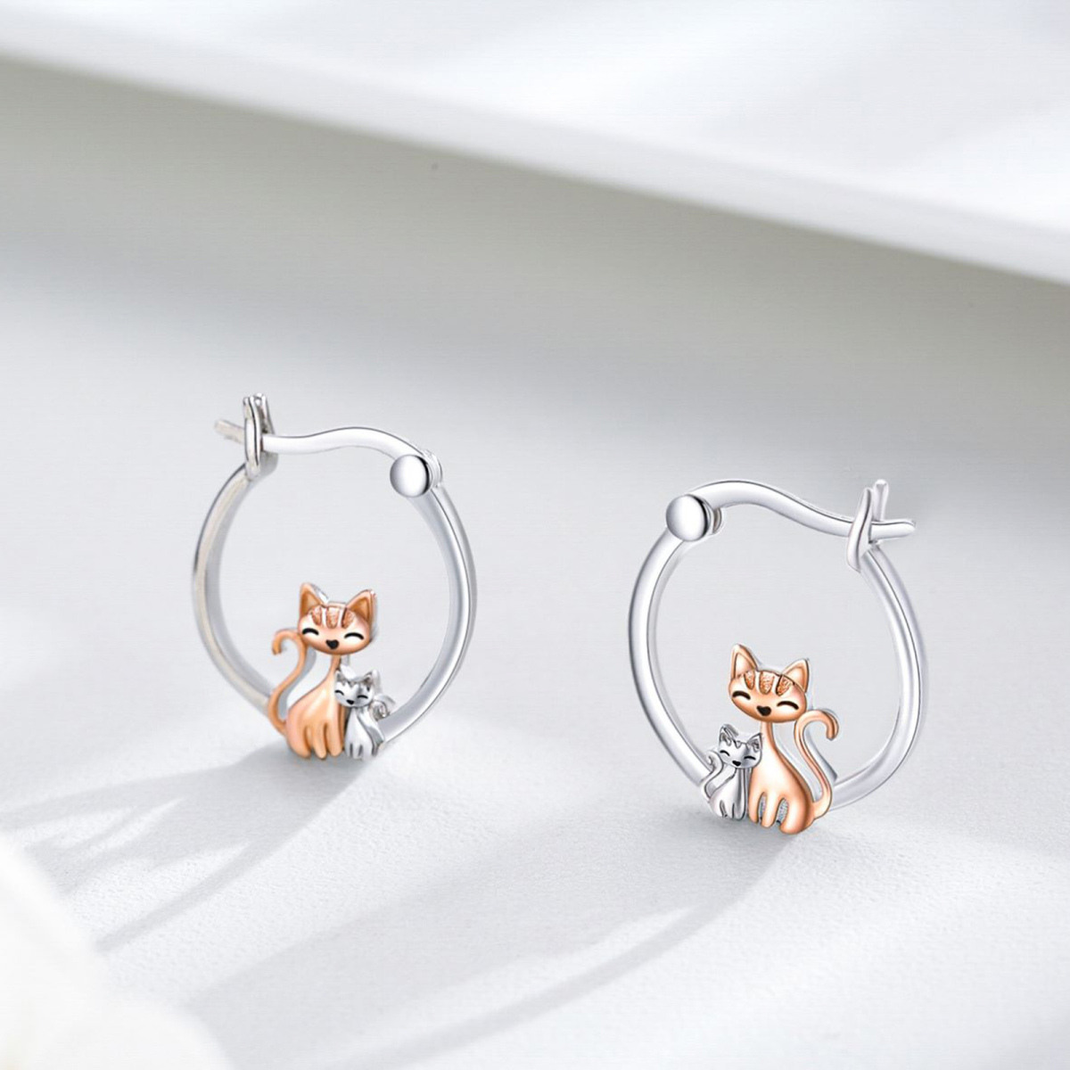 Sterling Silver Cat Hoop Earrings-2