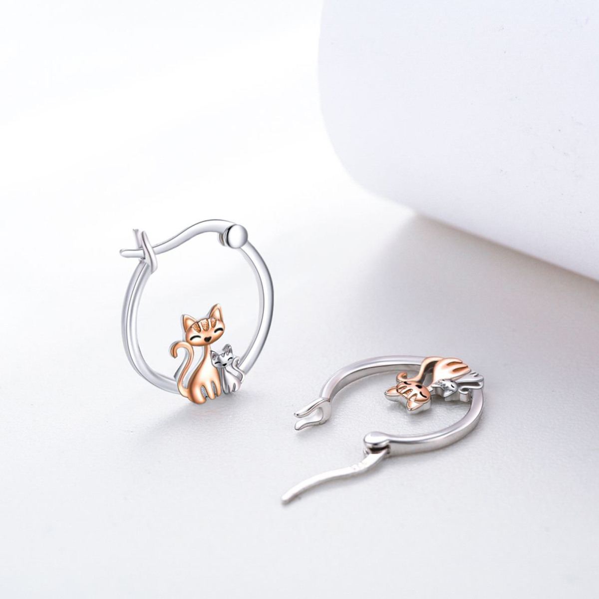 Sterling Silver Cat Hoop Earrings-3