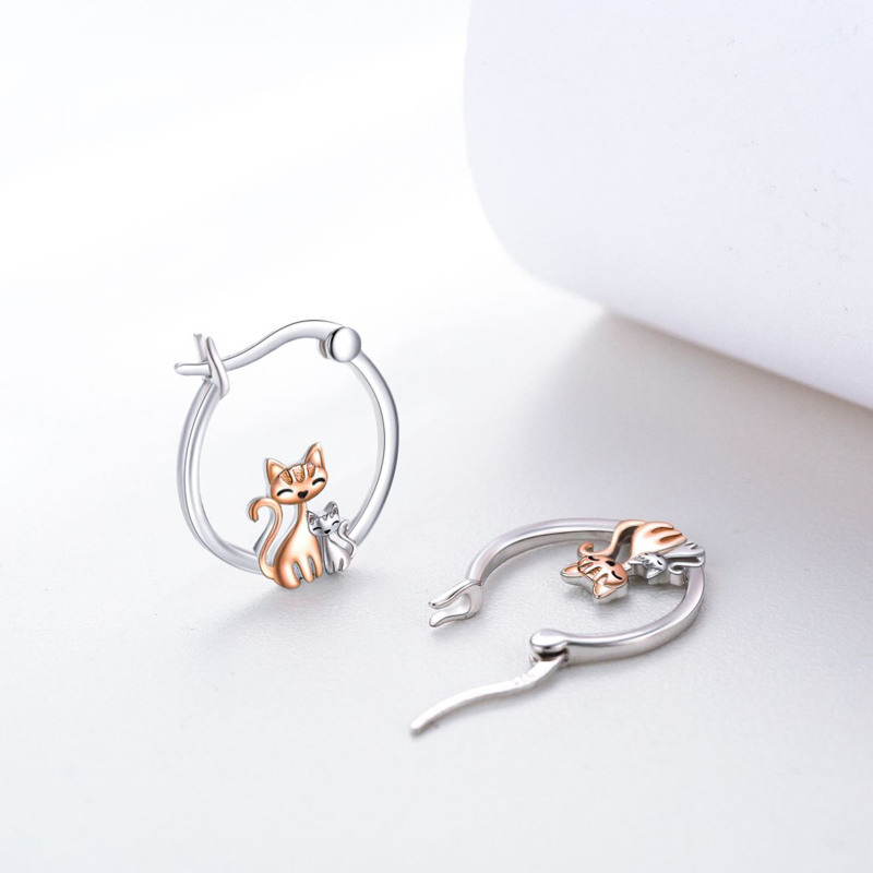 Sterling Silver Cat Hoop Earrings-3
