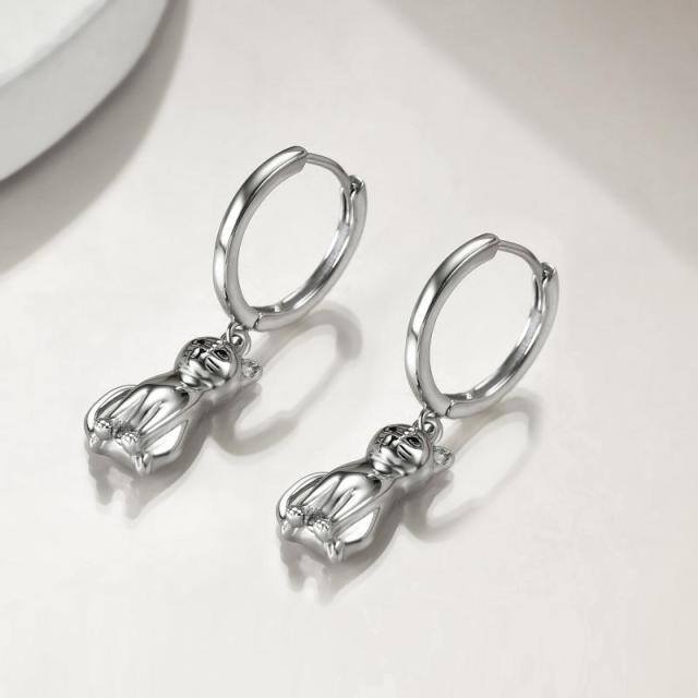 Orecchini a cerchio a forma di gatto in argento sterling-3