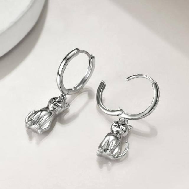 Sterling Silver Cat Hoop Earrings-4