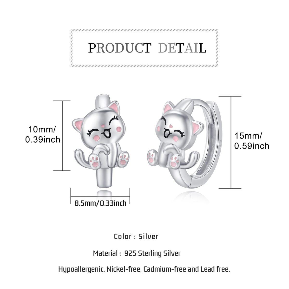 Sterling Silver Cat Kitten Hoop Earrings for Women Girls-6