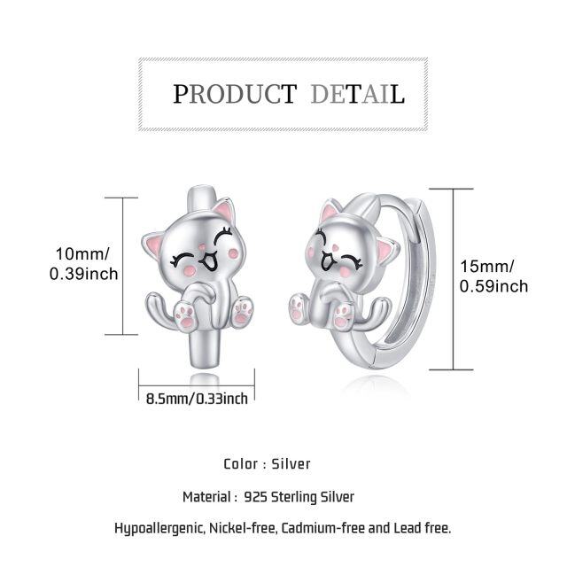 Boucles d'oreilles créoles chat chaton en argent sterling pour femmes et filles-6