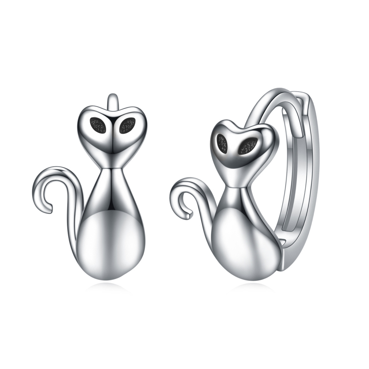 Orecchini a monachella con gatto in argento sterling-1