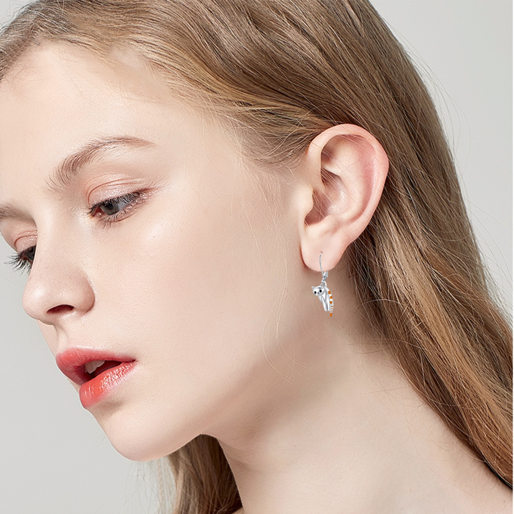 Sterling Silver Cat Lever-back Earrings-3