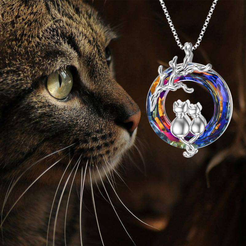 Colar de prata esterlina com pingente de cristal roxo Cat Lovers-6