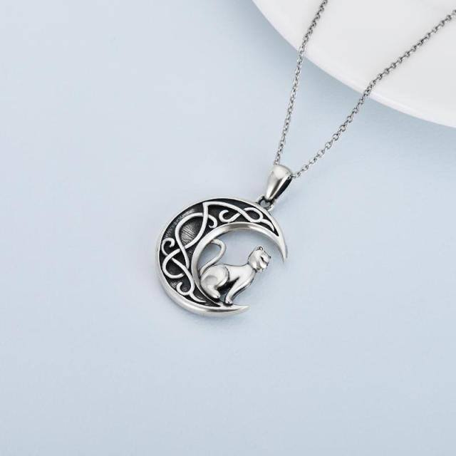 Collier pendentif chat lune en argent sterling-4