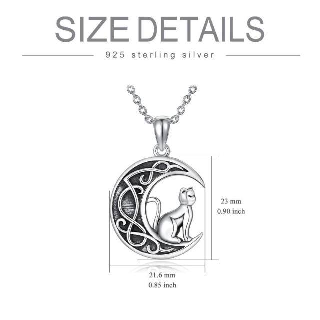 Sterling Silver Cat & Moon Pendant Necklace-5