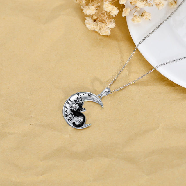 Collier pendentif chat lune en argent sterling-5