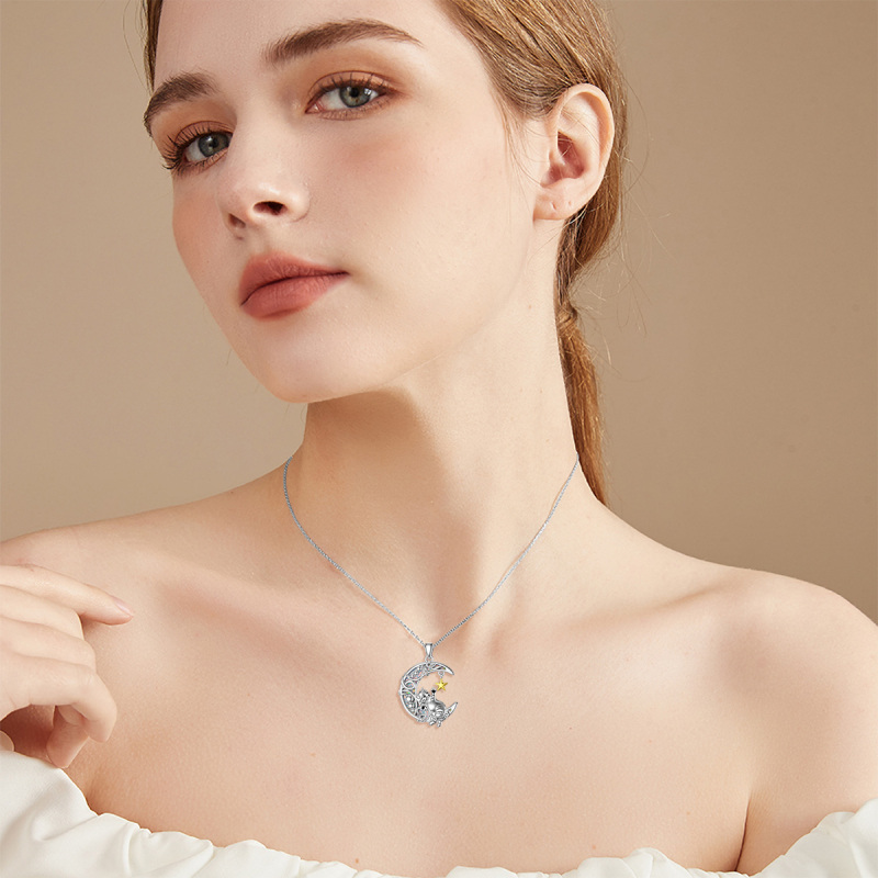 Sterling Silver Cat Moon And Star Pendant Necklace For Women-2