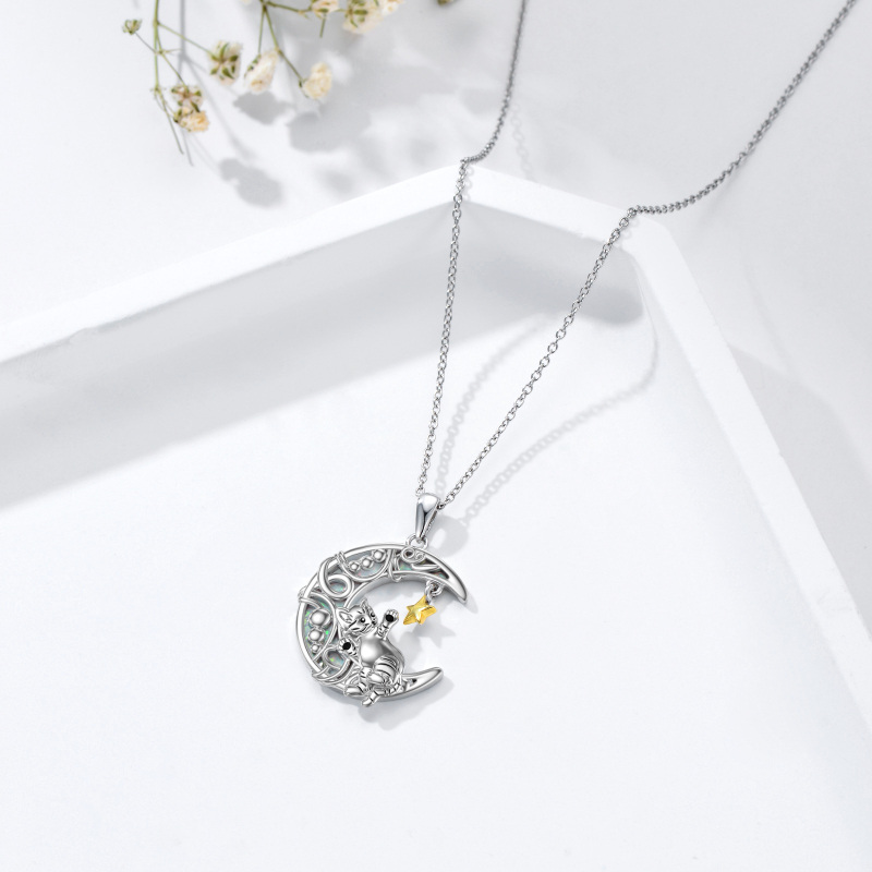 Sterling Silver Cat Moon And Star Pendant Necklace For Women-3