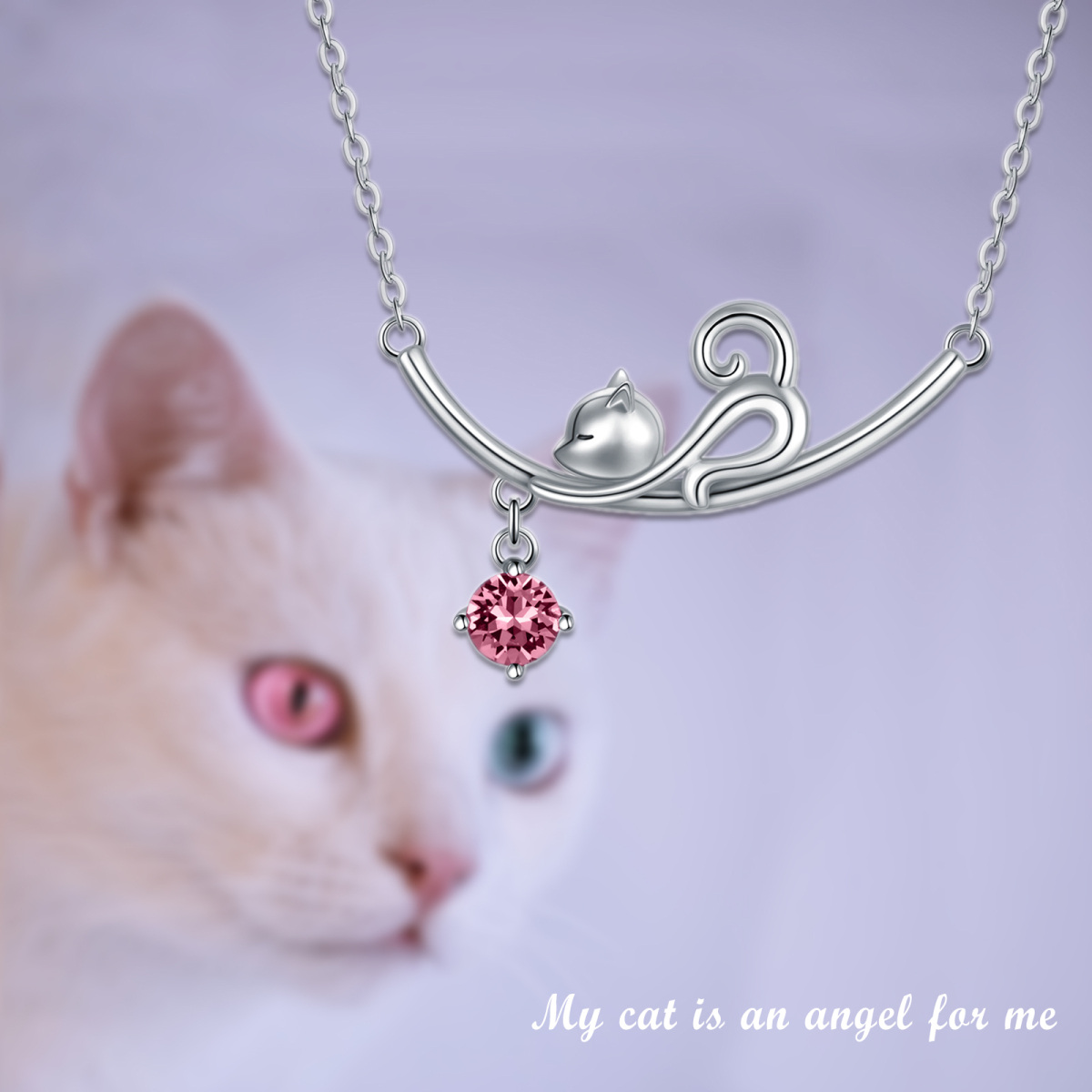 Sterling Silver Cubic Zirconia Cat Necklace for Women-4