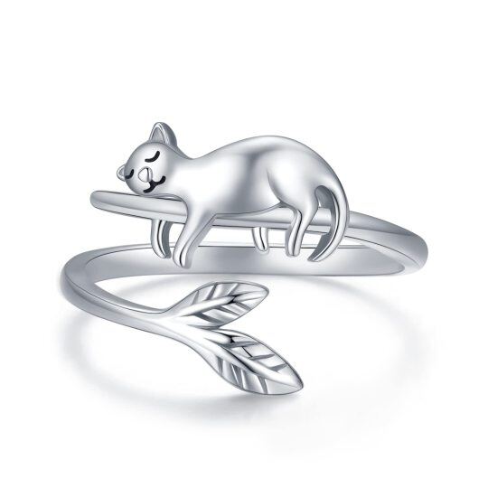 Bague ouverte en argent sterling avec chat