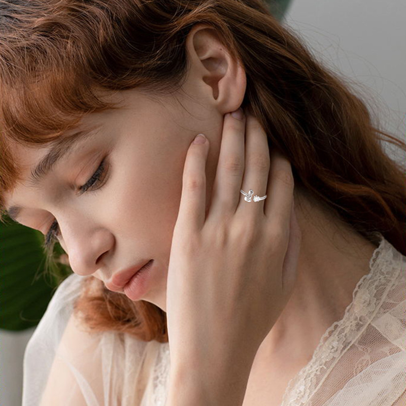 Sterling zilveren Cubic Zirkonia Kat & Poot Open Ring-2