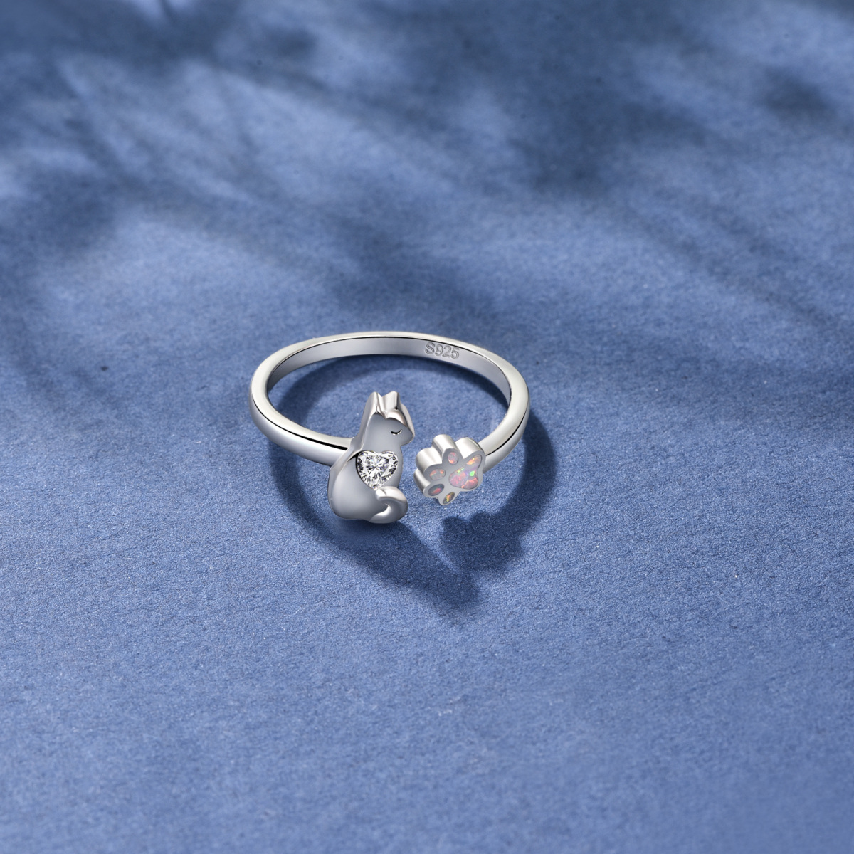 Offener Ring aus Sterlingsilber mit Katzenpfote und Zirkonia-3