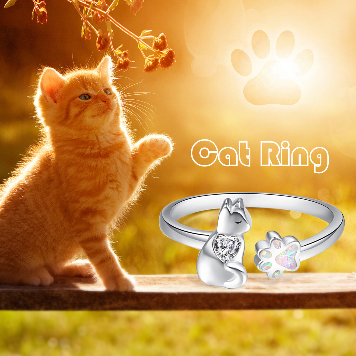 Bague ouverte patte de chat en argent sterling et zircone cubique-6