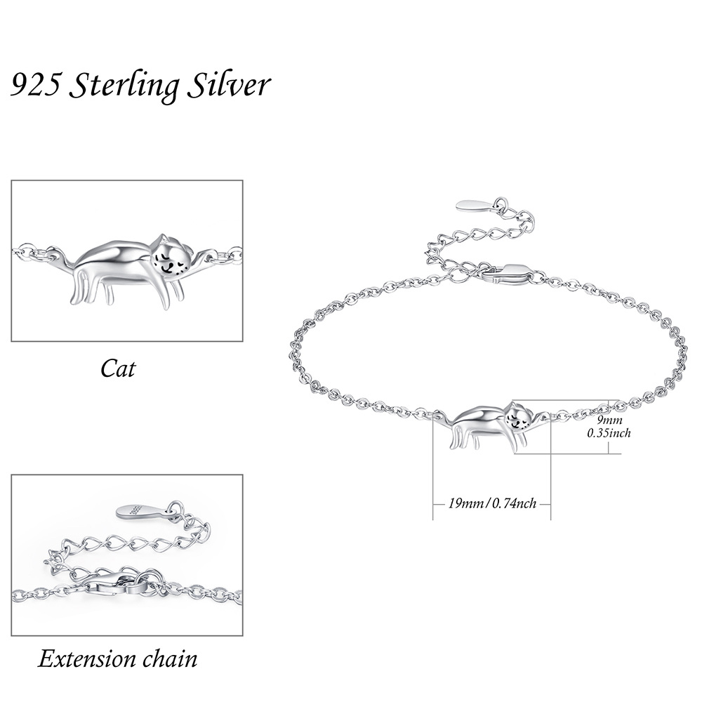 Sterling Silver Cat Pendant Bracelet-5