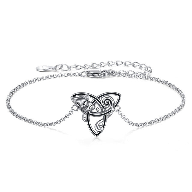 Sterling Silver Cat Pendant Bracelet-1