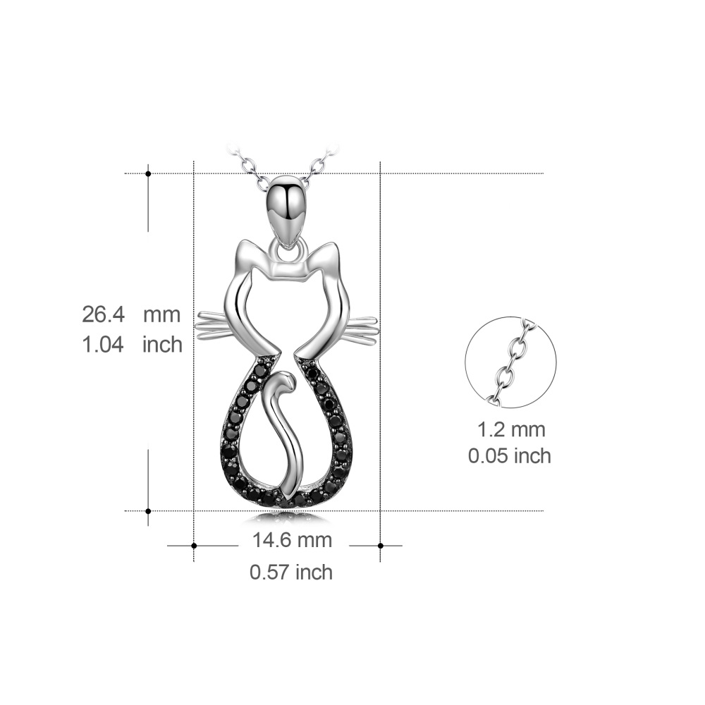 Sterling Silver Cubic Zirconia Cat Pendant Necklace-3
