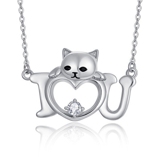 Collana con ciondolo gatto in argento sterling con zirconi cubici