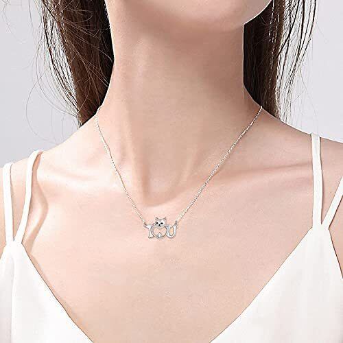 Collana con ciondolo gatto in argento sterling con zirconi cubici-3