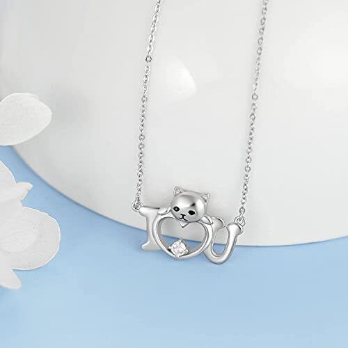 Collana con ciondolo gatto in argento sterling con zirconi cubici-4