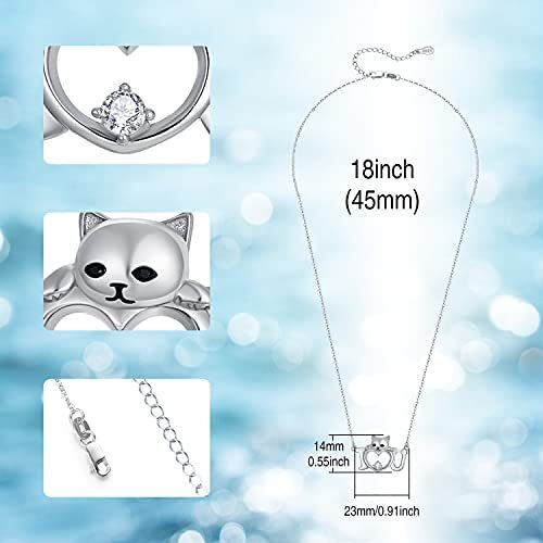 Sterling Silver Cubic Zirconia Cat Pendant Necklace-5