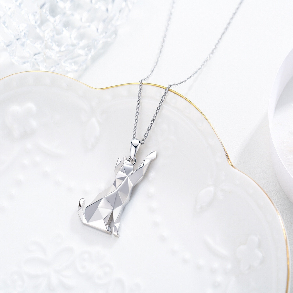 Collier avec pendentif chat en argent sterling-5