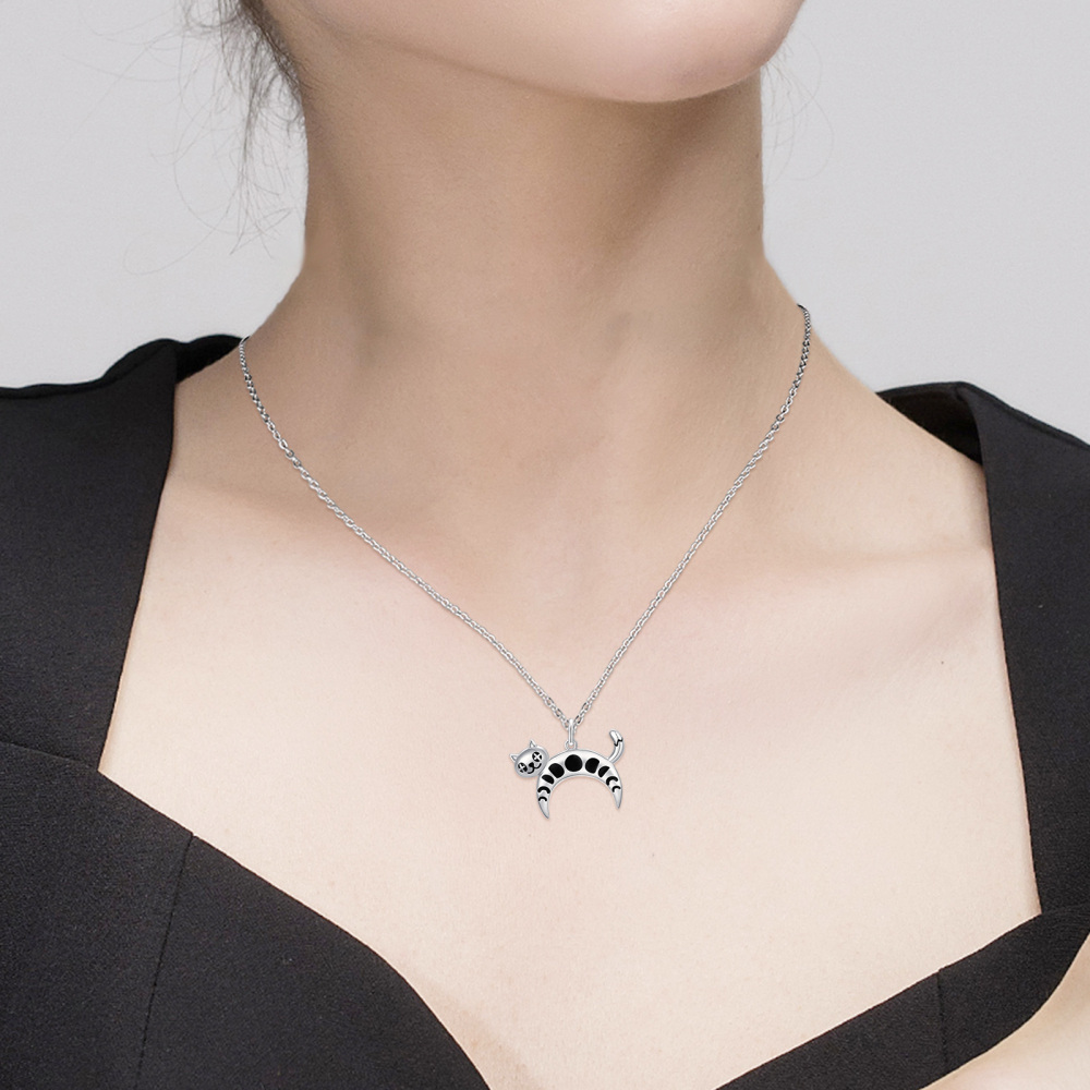 Collar con colgante de gato de plata de ley-2