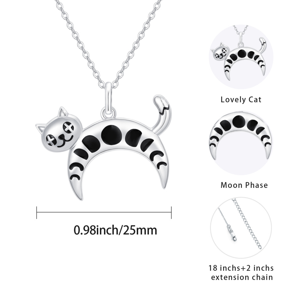 Collar con colgante de gato de plata de ley-3