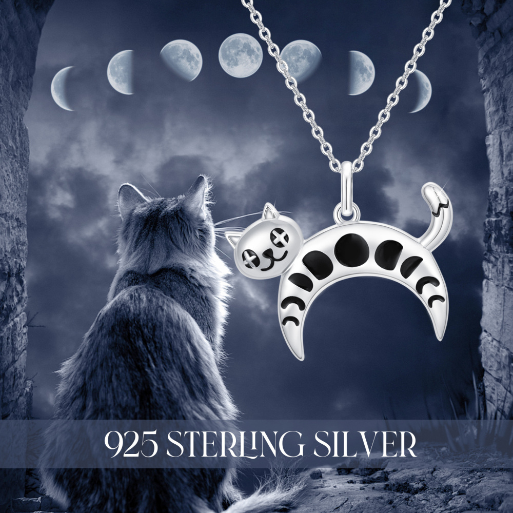 Collar con colgante de gato de plata de ley-6