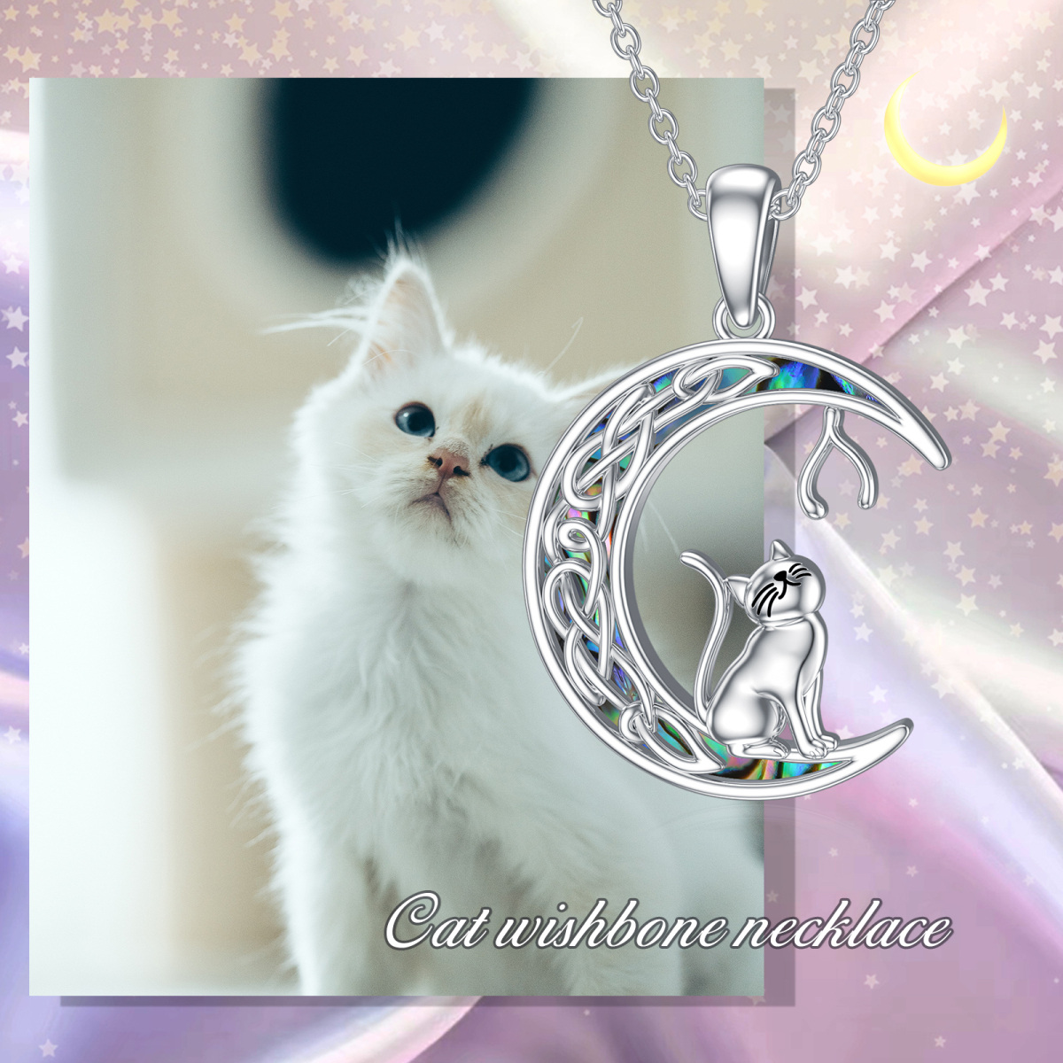 Collana con ciondolo a forma di gatto in argento sterling-3